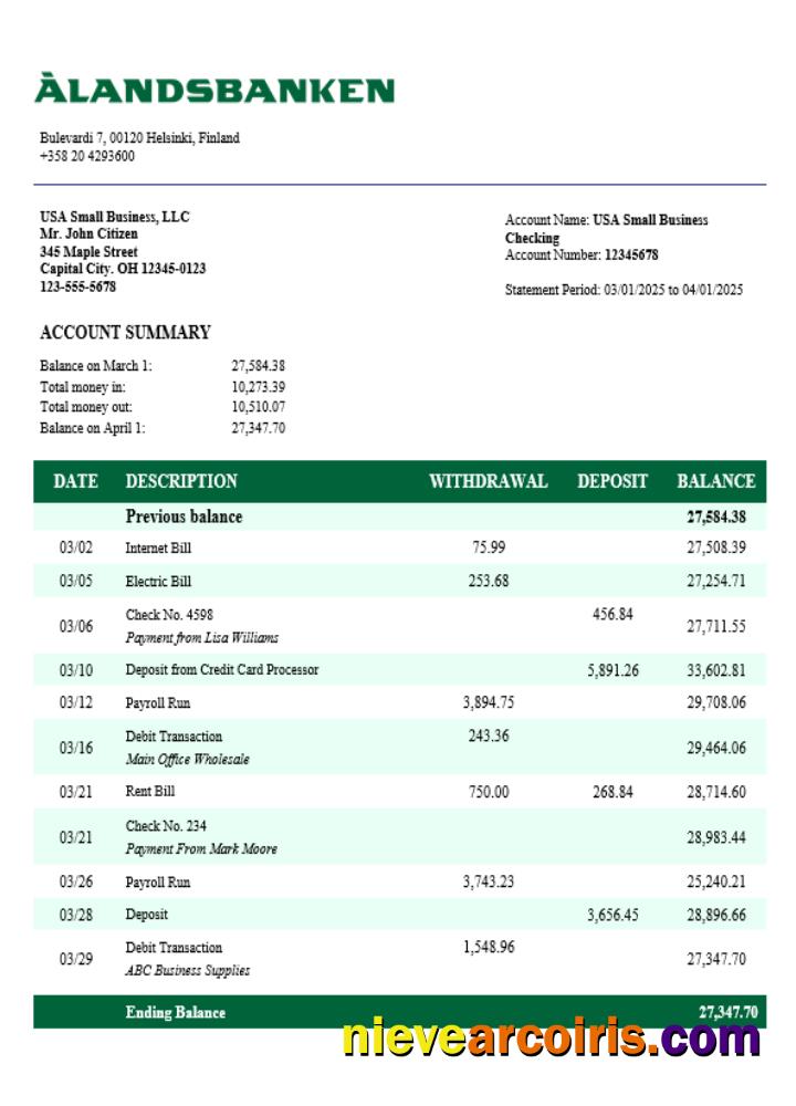 Aland bank firm account statement